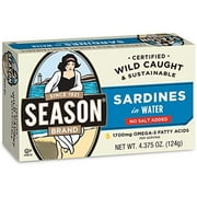 Season Sardines in Water, No Salt Added, 4.375-Ounce Tins (Pack of 12)