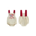 thumbnail image 2 of BemeyourBBs Newborn Baby Boy Girl My First 4th of July Outfit Patriot Independent Day Clothes Summer Bubble Romper Overalls Girls Boys Letters America Flag Embroidery Sleeveless Corduroy Jumpsuit, 2 of 9