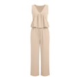 thumbnail image 5 of GILIGEGE Women's 2 Piece Outfit,Vintage Distressed Tie-Dye V-Neck Camisole And Pants Set,Ruffle Peplum Vest Wide Leg Pant Suits,Summer Matching Loungewear,Dressy Casual Vacation Outfits Beige L, 5 of 7
