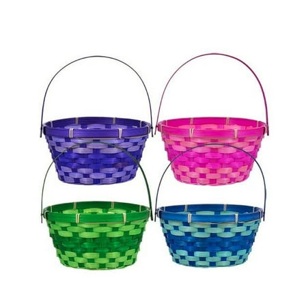 Greenbrier (4) Round Woven Bamboo Easter Baskets with Hinged Handles