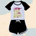 thumbnail image 2 of Girls Outfits Short Sleeved Graduation Season Printed Top And Pants Set Clothes, 2 of 4