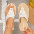 thumbnail image 2 of Rokment Womens Beach Flip Flops Ethnic Boho Summer Casual Leather Dress Flat Slip on Sandals Trendy Comfortable Thongs Platform Slides Shoes for Vacation White Size 9, 2 of 5