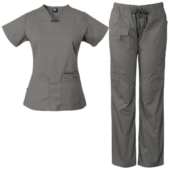 Medgear Womens scrub set Utility 4 pocket top, 7 Pocket 2043 pant with ...