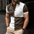 thumbnail image 2 of YLSDY Men's Button Collared Shirts Short Sleeve 2025 Casual Button Collared T Shirt Color Block Slim Fit Summer Collared Golf Shirts Coffee L, 2 of 3