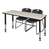 Regency 60 x 24 in. Kee Height Adjustable Classroom Table, Maple & 2 in. Zeng Stack Chairs - Black