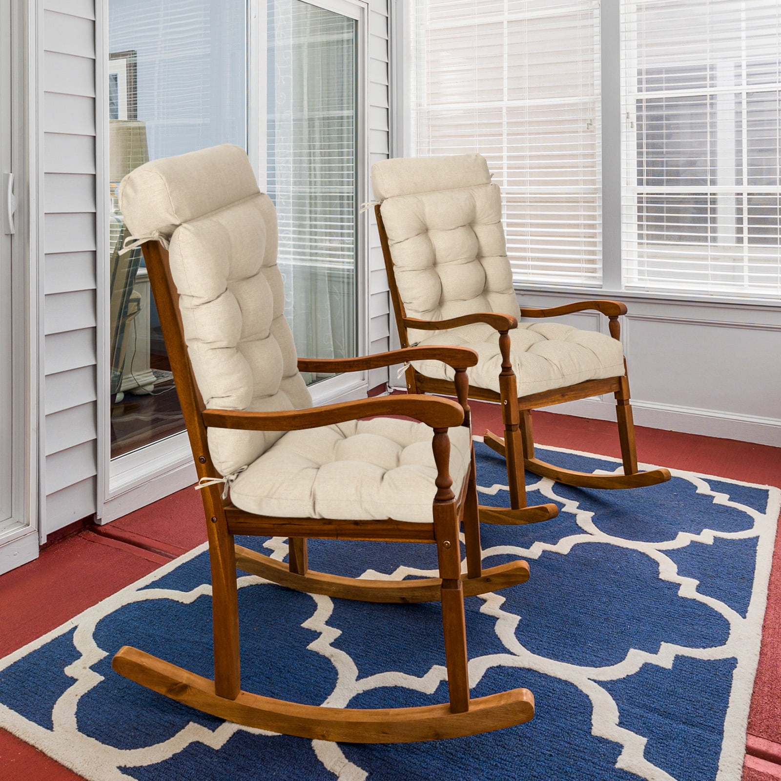 Aoodor  2 Pcs High Bcak Rocking Chair Cushion for Outdoor Indoor, Water Resistant & Fade Resistant Polyester Patio Adirondack Chair Cushion with Straps, 18" x 47",  Light Brown