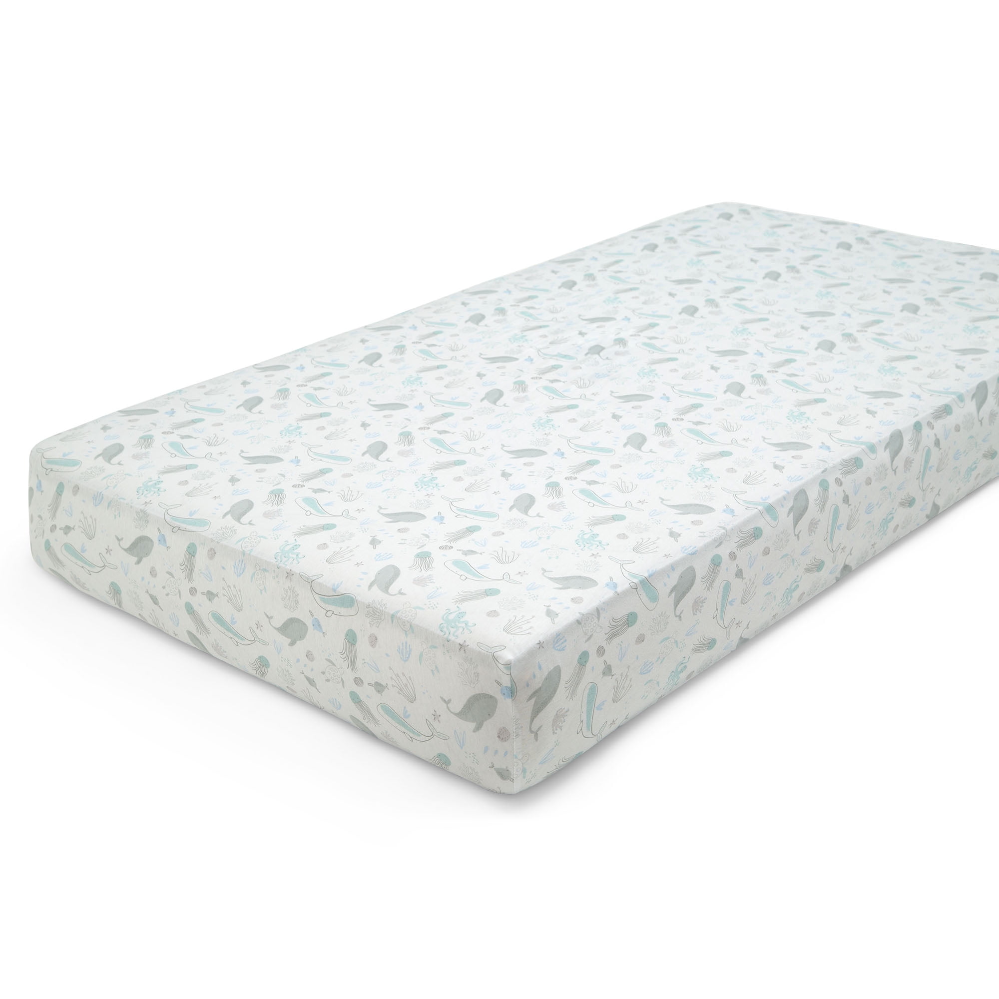 Delta Children Fitted Crib Sheets for Girls and Boys - 100% Organic Cotton Crib Sheet for Standard Crib and Toddler Mattresses - 28x52 Inch- GOTS Certified (Pack of 2), Sea Life