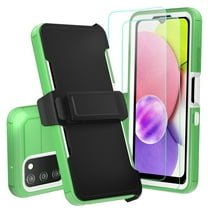 NIFFPD Samsung Galaxy A03S Case with Screen Protector Tough Rugged Shockproof Protective Phone Case with Belt-Clip Holster Green&White
