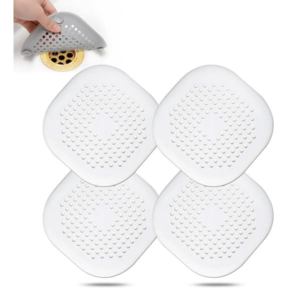 4 Pack Hair Drain Catcher, Square Drain Cover for Shower Silicone Hair Stopper with Suction Cup,Easy to Install Suit for Bathroom, Bathtub, Kitchen - White