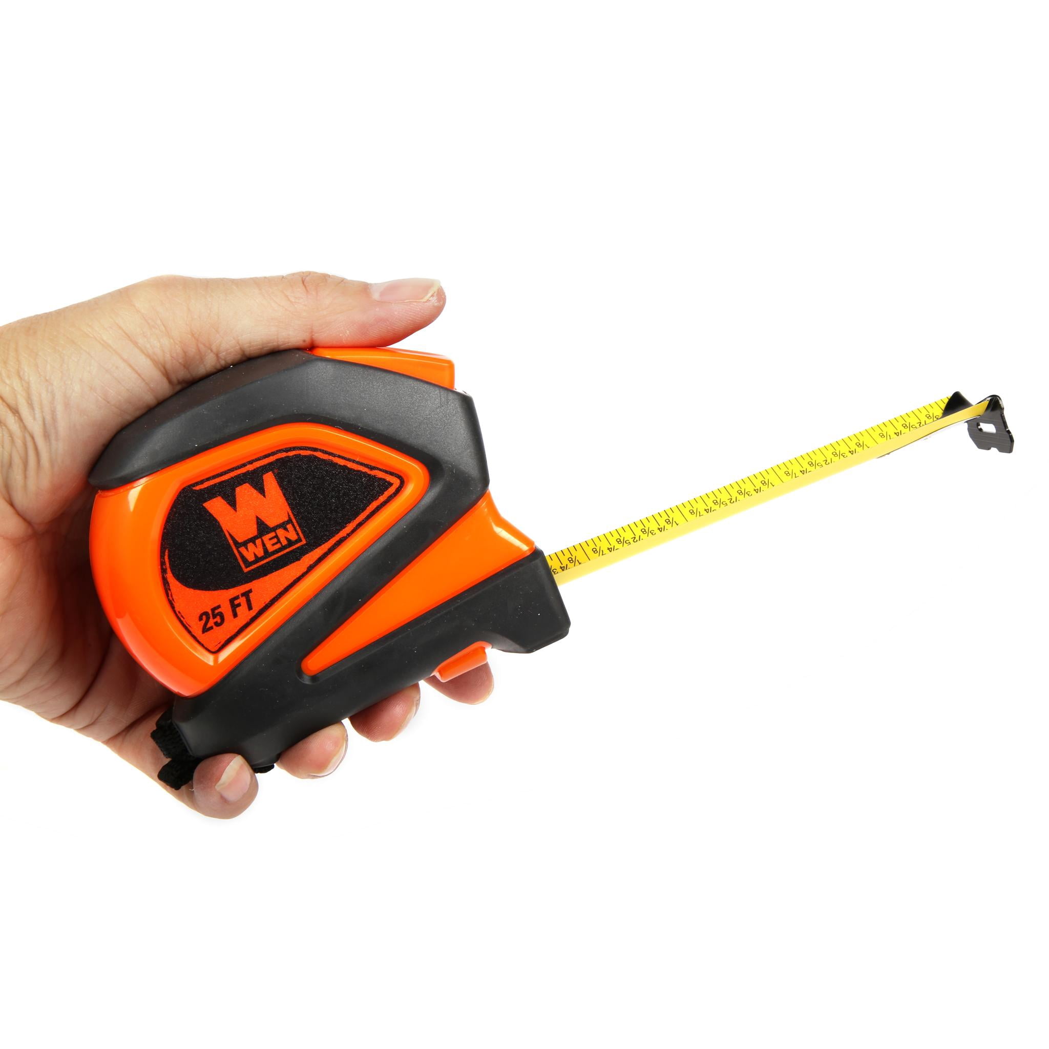 WEN 25-Foot Measuring Tape with Automatic Brake and Dual-Release Triggers