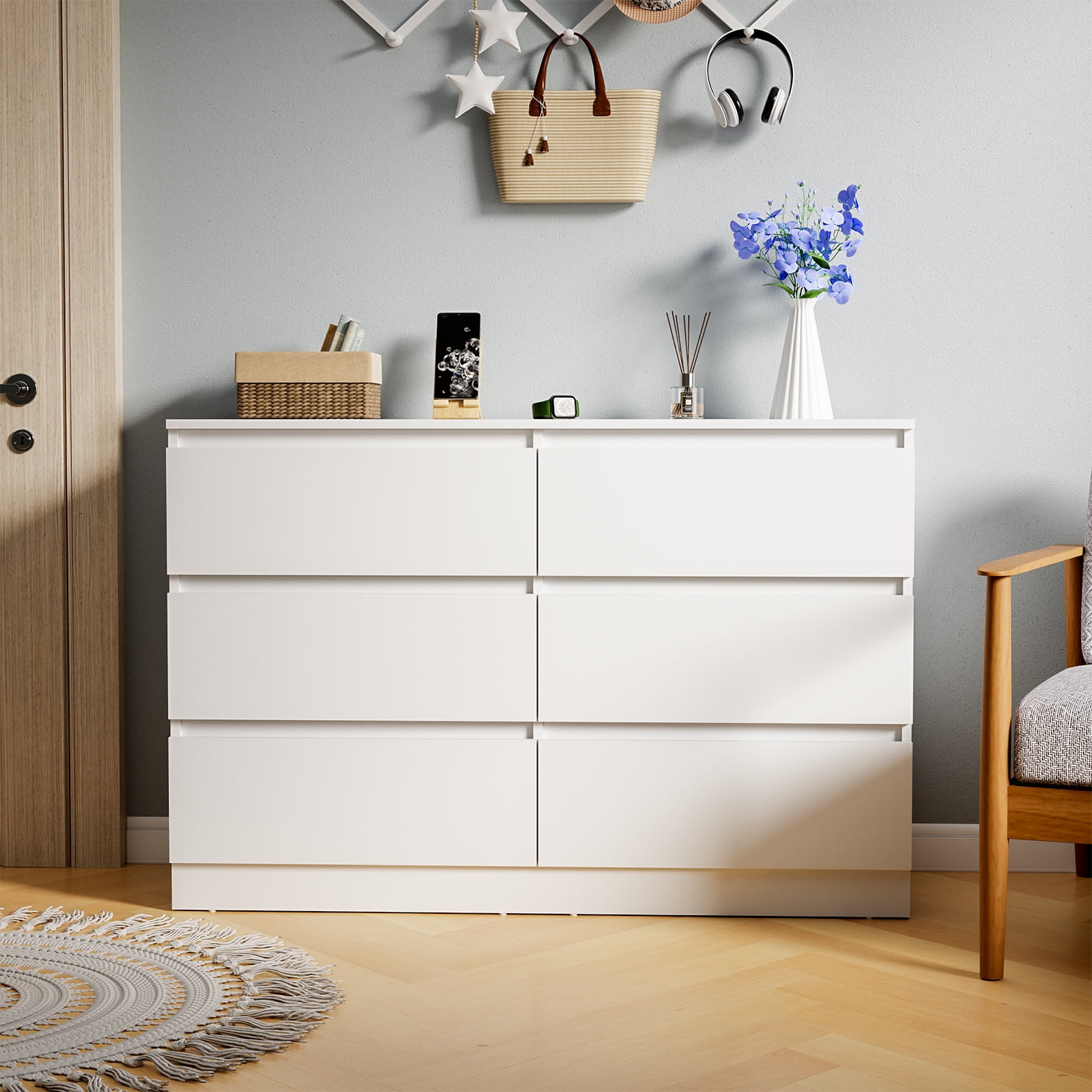 Hommpa White 6 Drawers Dresser for Bedroom, Chest of Drawers TV Stand Dresser for Closet, Wooden Modern Storage Cabinet for Women Living Room Furniture