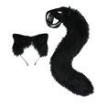 thumbnail image 1 of Runquan Ensemble 2 Pcs Oreilles et Queue en Peluche Faux Longues Queues Accessoire de Fête Cosplay Noir, 1 of 3