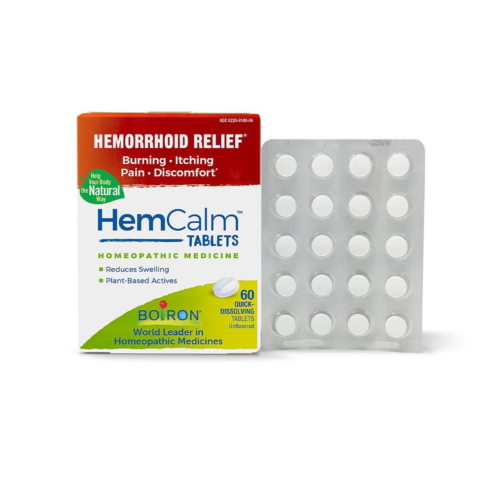 Boiron HemCalm Tablets, Homeopathic Medicine for Hemorrhoid Relief, Burning, Itching, Pain, Discomfort, 60 Tablets
