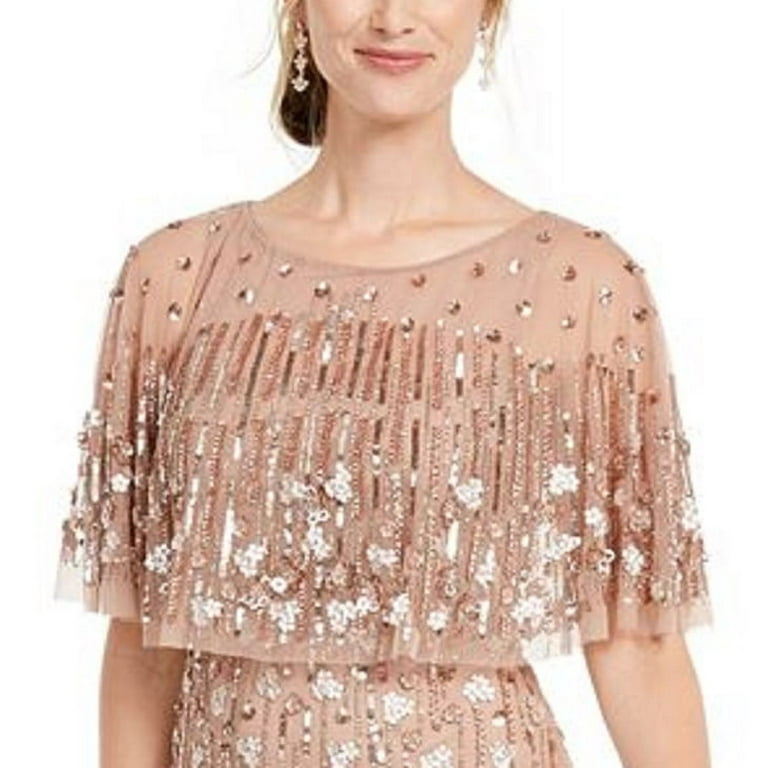 Adrianna Papell Women s Beaded Cape Dress Pink Size 8