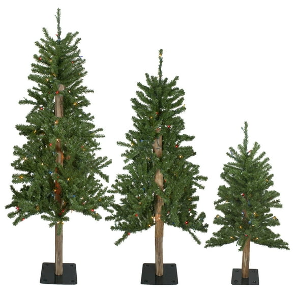 Northlight Pre-Lit Slim Alpine Artificial Christmas Trees - 5' - Multicolor Lights -Set of 3