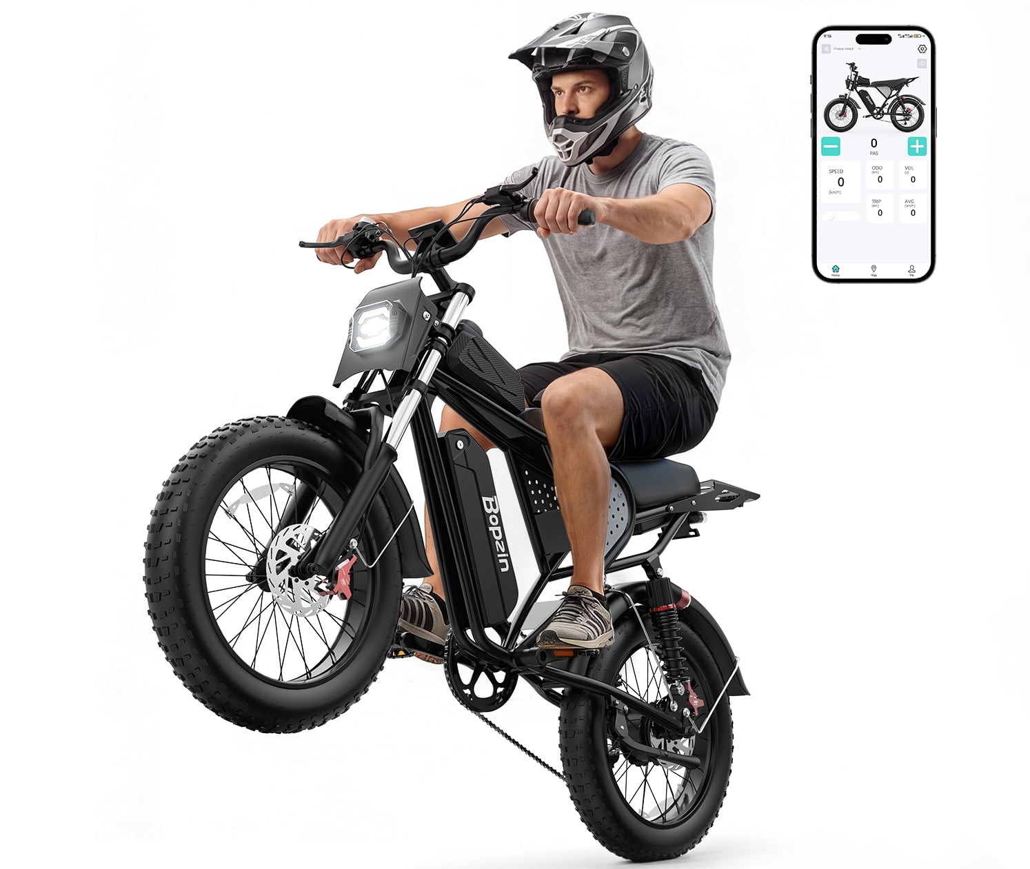 Bopzin Electric Bike for Adults, 1500W Peak App & Anti-Theft, 48V/25Ah, 20"x4.0 Fat Tire Ebike, UL2849 E-Mountain Bike