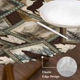 thumbnail image 6 of Round Table Cover 36-44 Inch Moose Bear Icons Waterproof Reusable Table Cloth Round Fitted Vinyl Tablecloth with Elastic Edged for Parties Outdoors, Rustic Vintage Brown Forest Scenic Frames, 6 of 7