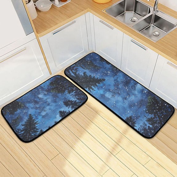 Blue Starry Sky Kitchen Mats Non Slip Standing Desk Mat Runner Rug Washable Kitchen Rugs for Floor 2PCS