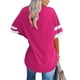 thumbnail image 3 of Camiseta de media manga para mujer con cuello en V a rayas, bloques de color, camisas holgadas de verano para oficina, trabajo, cumpleaños, rosa rojo XL, 3 of 5