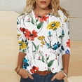 thumbnail image 3 of 3/4 Length Sleeve Womens Tops Floral Print Crewneck Loose Fit Dressy Casual Shirts Spring Summer Blouse Going out Top, 3 of 6