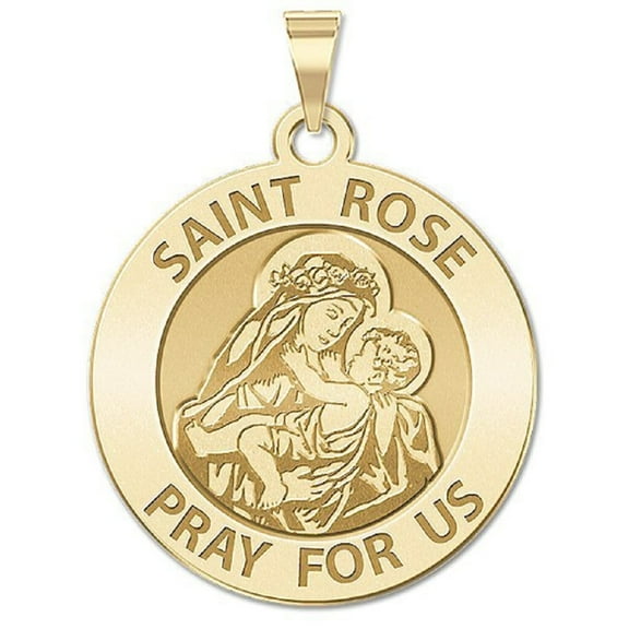 PicturesOnGold.com Saint Rose of Lima Religious Medal Female Adult - 2/3 inch Size of Dime, Solid 14K Yellow Gold