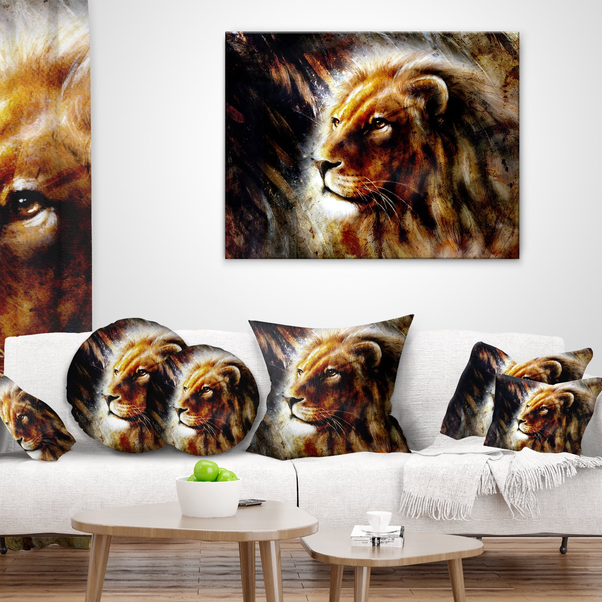 Designart Majestically Peaceful Lion - Animal Throw Pillow - 18x18