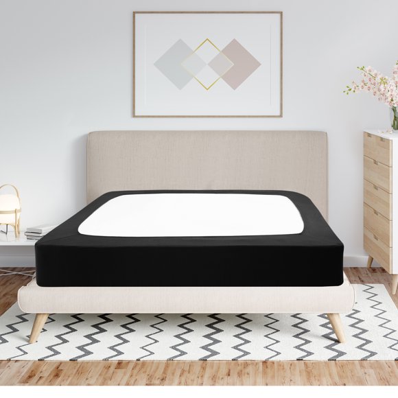 PiccoCasa Box Spring Cover Wrap Around 4 Sides, Smooth Stretchy Black Queen