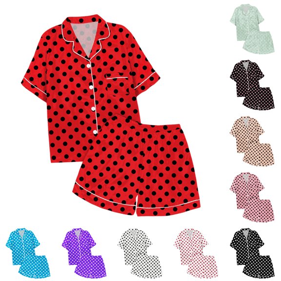 XIYON Girls Pajamas Set Children's Polka Dot Short Sleeved Button Up Top Shorts Pajama Set Nightwear Sleepwear Classic 2-3 Years