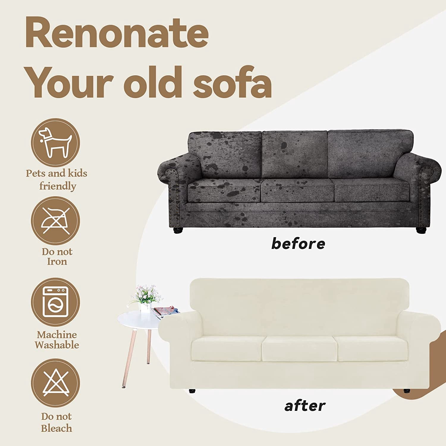 Sanmadrola Sofa Cover Slipcover Couch Cover Set for Chair Super Stretch Universal Slip Cover Furniture Protector 2 Pieces