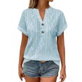 thumbnail image 4 of Favoffer Women’s Textured V-Neck Blouse Short Sleeve Button Front Casual Linen Tops Solid Color Loose Fit Lightweight Breathable Summer Shirts, 4 of 8