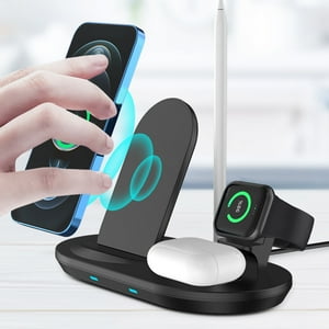 3-in-1 Chargeur sans fil 15W Chargement rapide avec amovible USB Ports, Design compact pliable pour casques de montre téléphonique