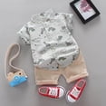 thumbnail image 4 of Baby Boy Outfits Dinosaur Print Mock Neck Short Sleeve Button Shirt Top And Shorts 2 Piece Daily Wear Baby Boys' Clothing Sets, 4 of 5
