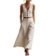 thumbnail image 2 of Sheghy 2 Piece Sets for Women Summer 100%Cotton Women Loose Pocket Solid Sleeveless Vest V-Neck Button Top & Pants 2 Piece Outfit, 2 of 7