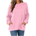thumbnail image 3 of Women's Loose Fit Round Neck Long Sleeve Sweatshirt With Pocket Solid Color Pullover Comfy Casual Daily Wear | CSEONE,Pink M, 3 of 7
