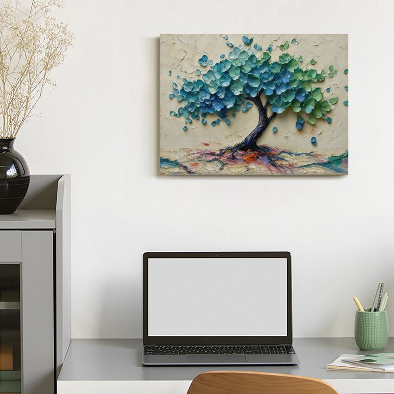 Tree of Life Canvas Wall Art, Textured Abstract Tree Oil Painting Style Print, Waterproof Canvas Artwork for Living Room Bedroom Office Home Decor