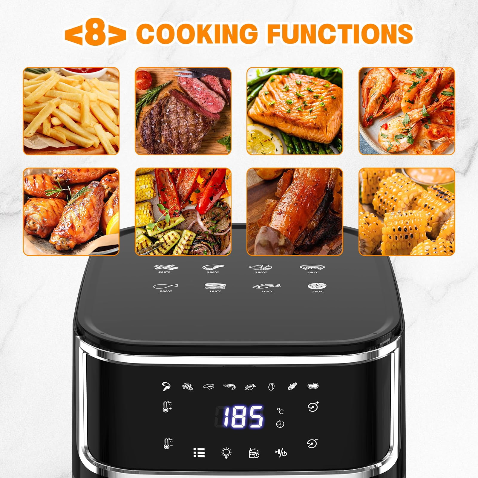 Yilush Multifunctional Digital Air Fryer+ Rotisserie, Dehydrator, Convection Oven, 17 Touch Screen Presets Fry, Roast, Dehydrate, Bake, XL 7L Family Size, Auto Shutoff, Large Easy-View Window, Black