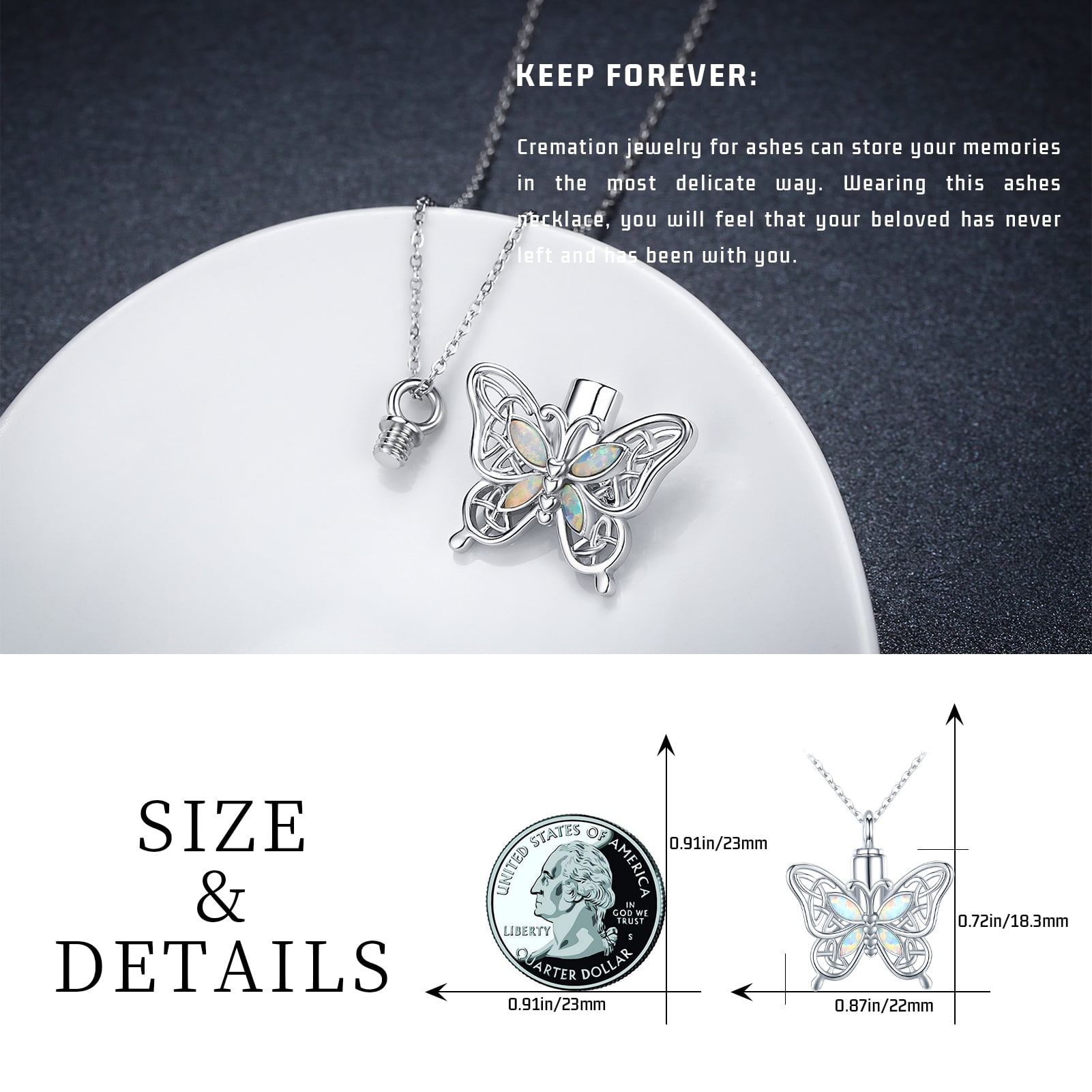 Coachuhhar Opal Butterfly Urn Necklace for Ashes 925 Sterling Silver Celtic Knot Necklace Cremation Necklace for Ashes Keepsake Memorial Butterfly Cremation Jewelry Gifts for Women