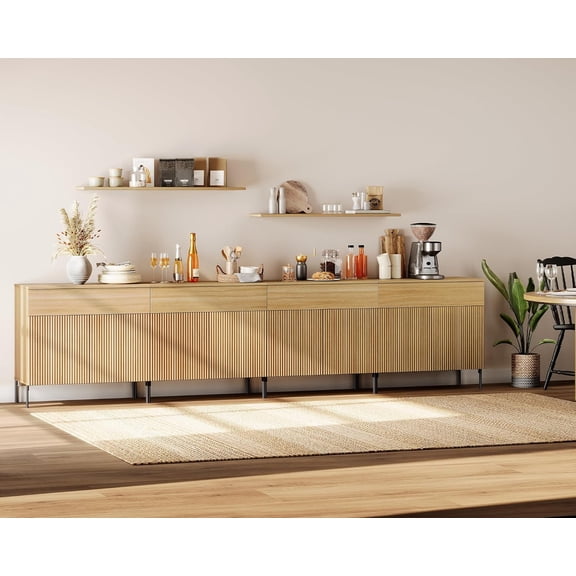 WAMPAT 126" Buffet Sideboard Cabinet with Storage, Wood Credenza Console Table with 4 Drawer & 8 Doors, Coffee Bar Cabinet, Wine Bar Storage for Dining Room, Living Room