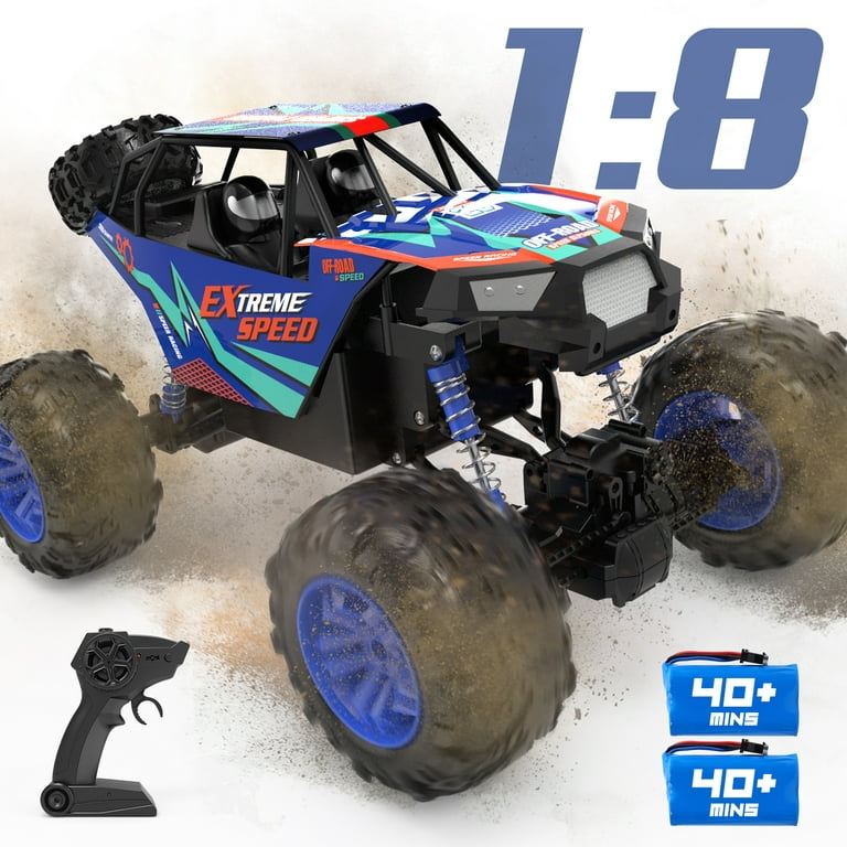 DEERC Metal Car Large 1:8 Scale 4WD Remote Control Monster Truck with 2  Batteries Toys Gifts for Kids Adults 2.4Ghz All Terrain Off-Road Vehicle