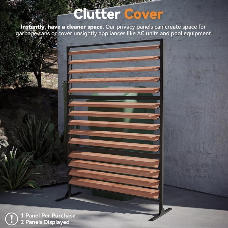 Modern Shade, Louvered Cedar Privacy Fence Panel, 6x4 ft, Brown