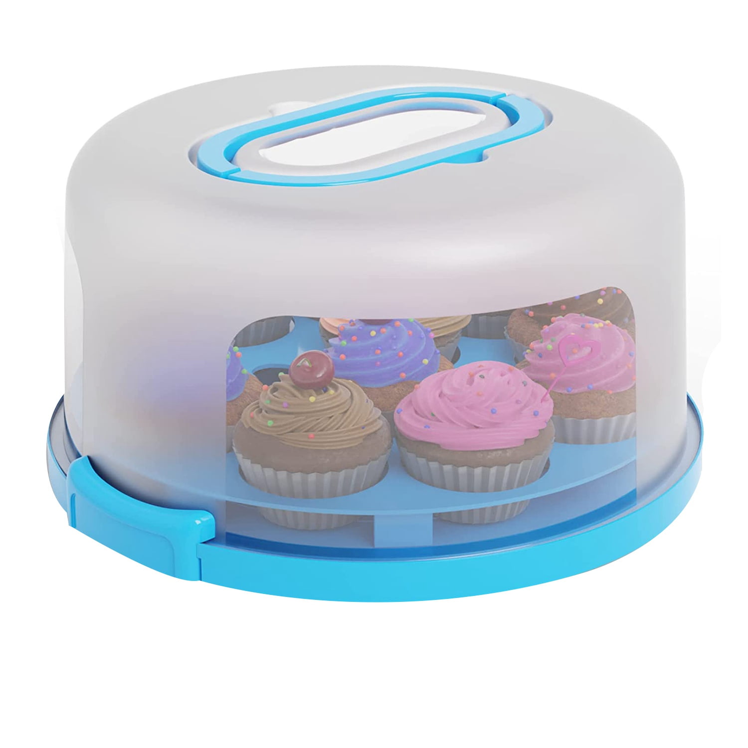Cake Cupcake Carrier with Lid and Handle + Cake Stand Plate with Dome