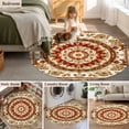 thumbnail image 3 of Round Rug 3ft Area Rug,Abstract Flower Bohemian Pattern Area Rugs for Living Room Bedroom,Blossom Floral Retro Geometric Floor Mat Non-Slip Non-Shedding Carpet Indoor Accent Rugs, 3 of 9