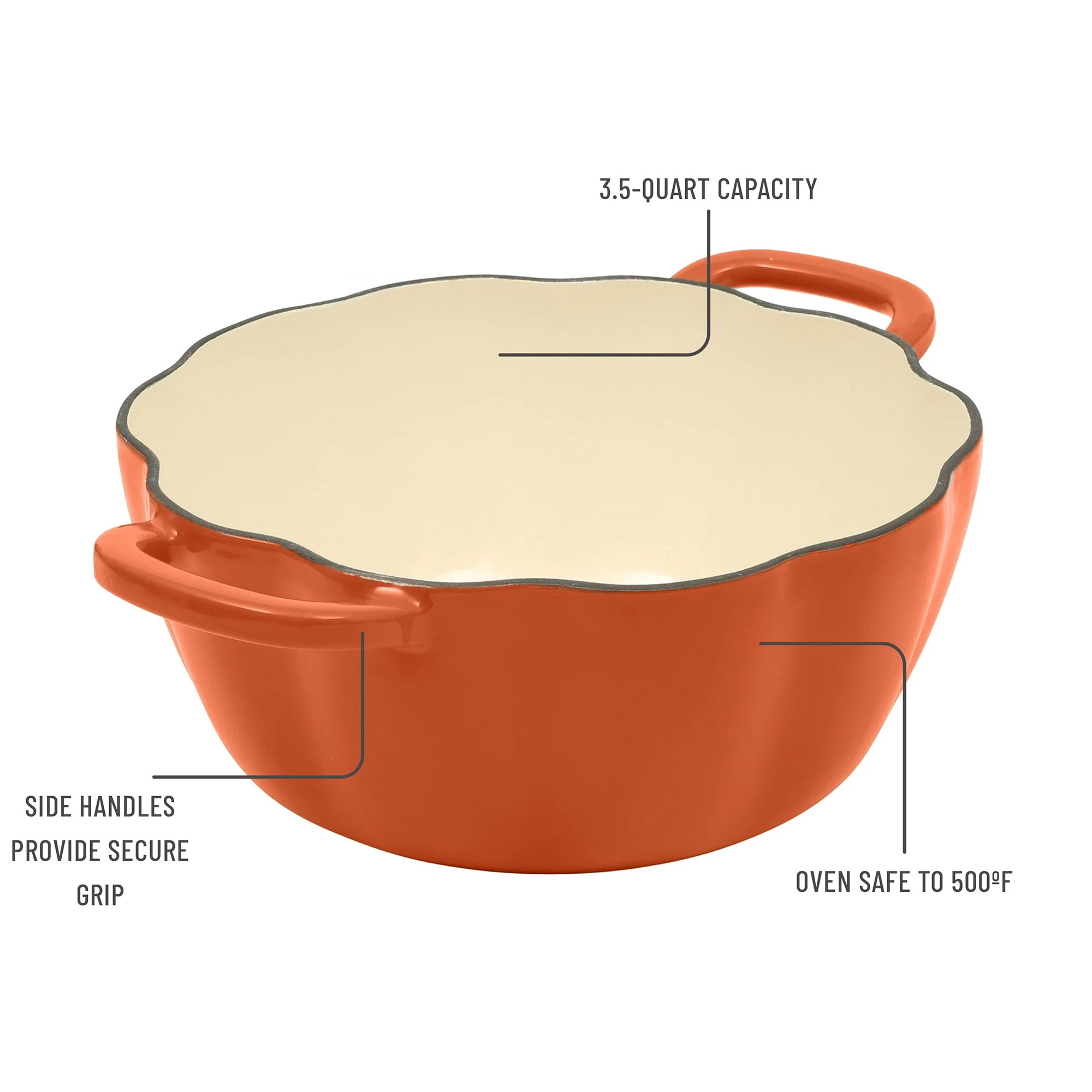 The Pioneer Woman 3.5-Quart Pumpkin Enameled Cast Iron Dutch Oven, Orange