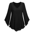 thumbnail image 3 of Weardear Chiffon Blouses for Women 3/4 Ruffle Sleeve V Neck Double Layers Shirts Summer Flowy Ladies Tops, 3 of 6