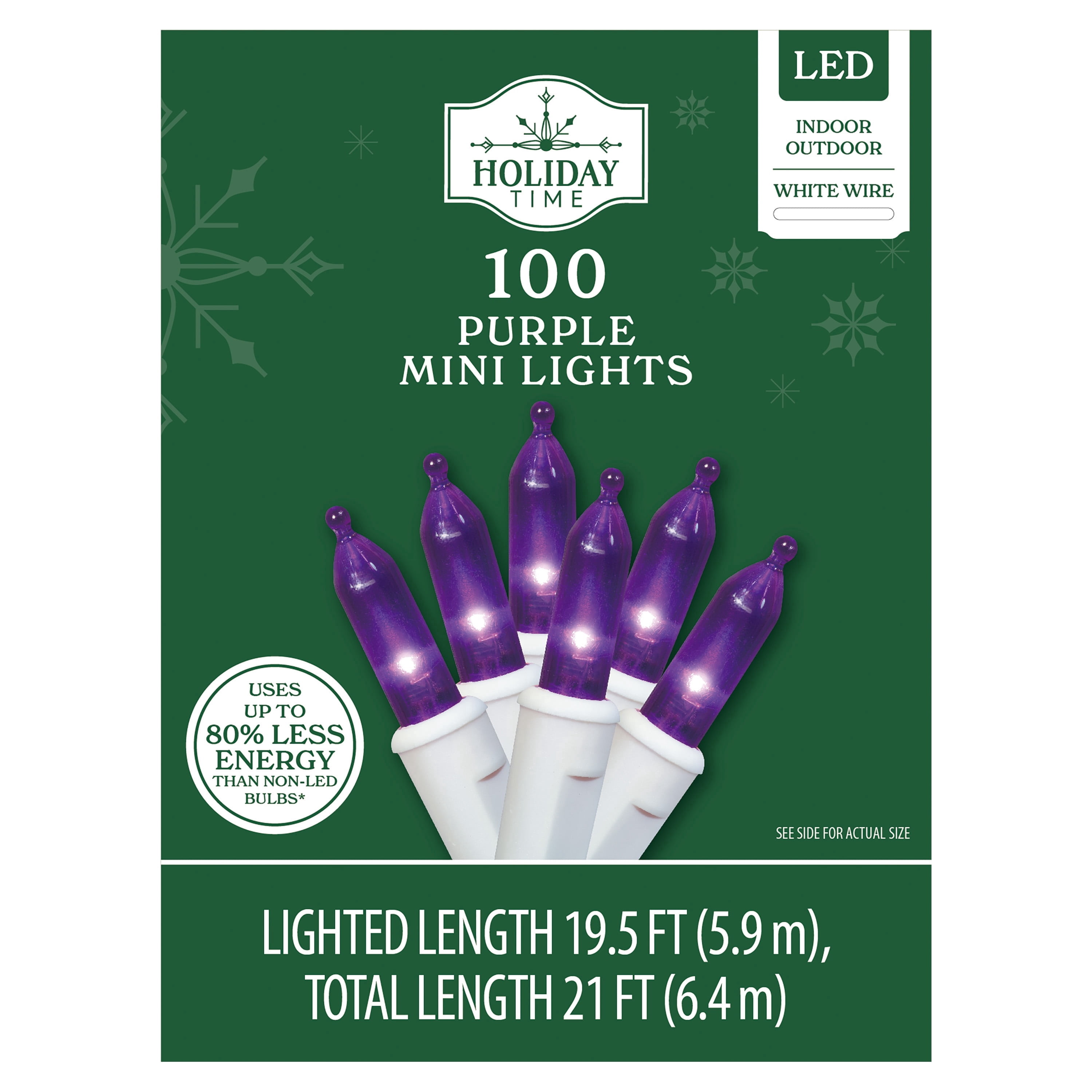 Indoor/Outdoor 100-Count LED Mini Christmas String Lights, Purple, White Wire, 19.5', by Holiday Time