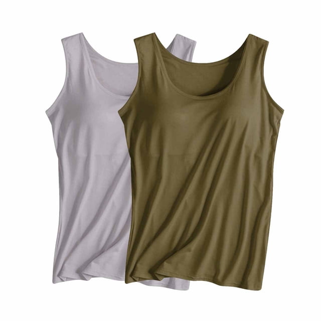 wmjolc Womens 2 Pieces Tank Tops with Built-In Bra Modal Undershirt Pack of 2 Summer Home Stay Lounge Tanks Basic Tees on Sale