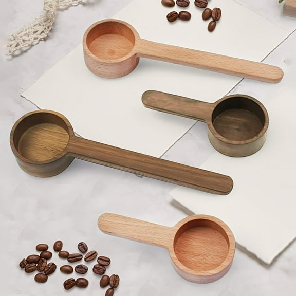 Black Walnut Coffee Spoon Solid Wood Spoon Wooden Coffee Scoop Cup for Ground Coffee & Tea - Measuring Spoon Kitchen Accessory Beige Long Handle
