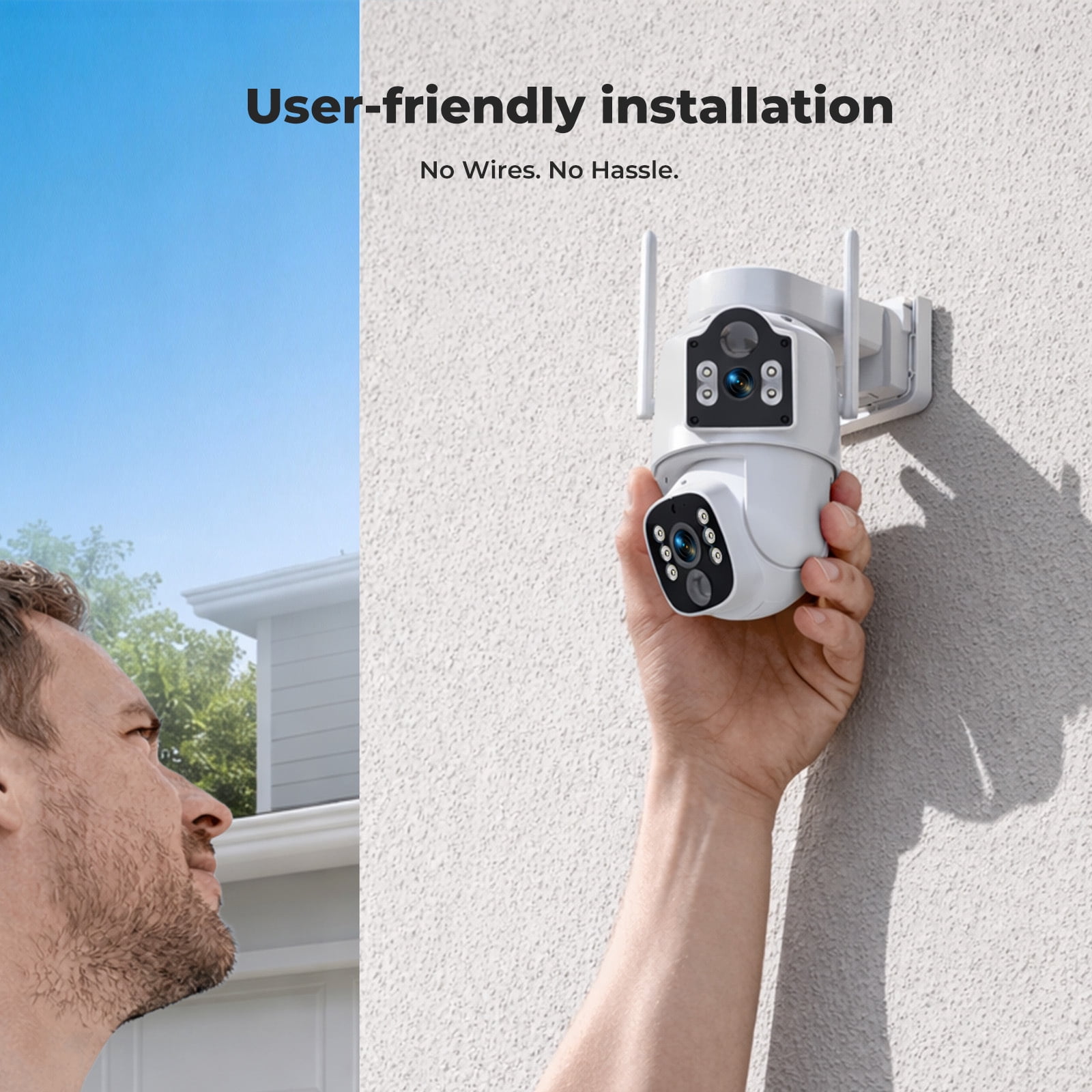 TOGUARD SC56 Solar Wireless Security Camera System Outdoor with 500G Hard Drive 4pcs 2K PTZ Dual Lens Linkage Security Surveillance Cameras Multi-Angle Monitoring
