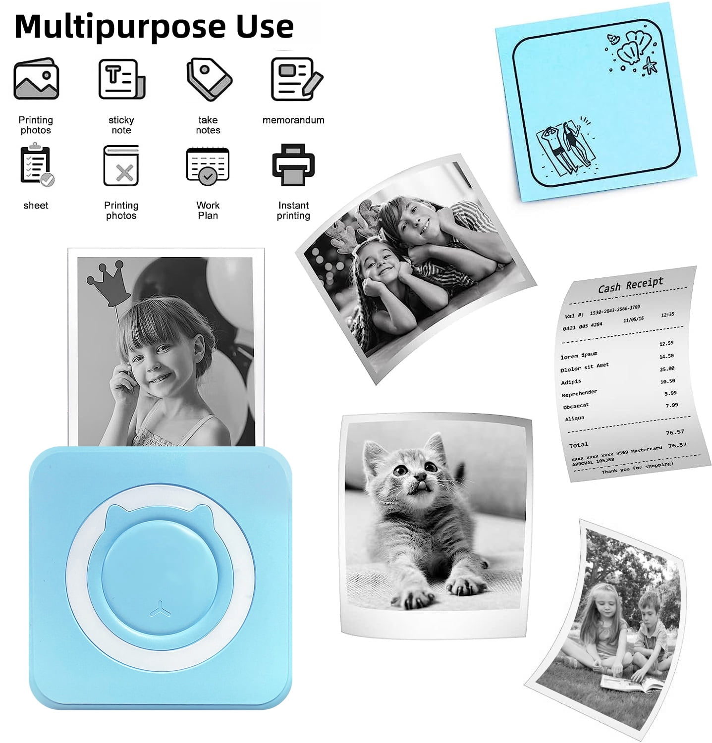 Pocket Thermal Printer,Bluetooth Portable Mini Printer for Photo/Label/Text Printing, OCR Scanner, Study Buddy & Kids Gift / DIY Stickers（Black）