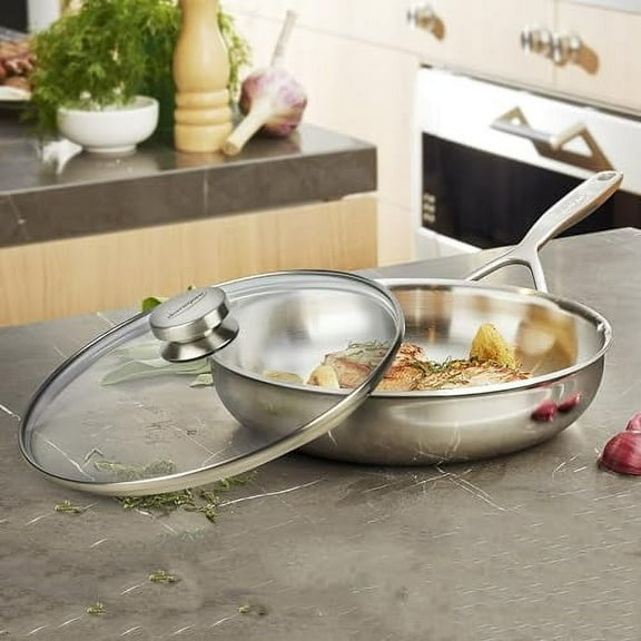 Demeyere 5-Plus Stainless Steel 11-inch Fry Pan with Glass Lid